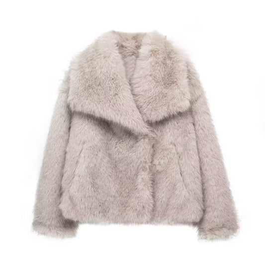 Winter Plush Coat Fashion Warm Thicken Fluffy Lapel Jacket Outwear Casual Long Sleeve Tops Womens Clothing