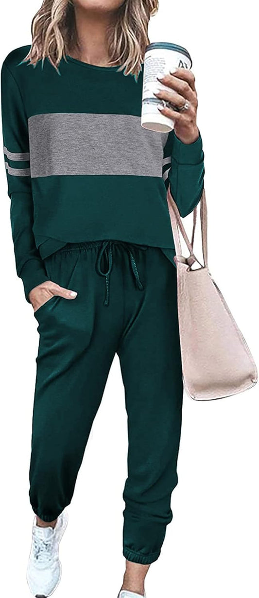 Women Color Block 2 Piece Sets Tracksuit